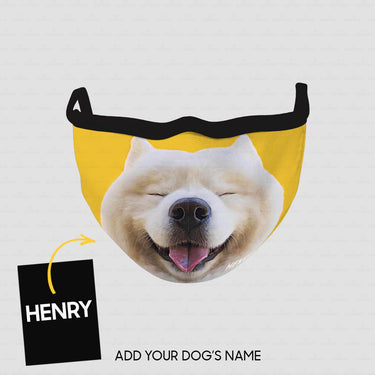 Personalized Dog Gift Idea - Samoyed Smiling Face With Yellow Background For Dog Lovers - Cloth Mask